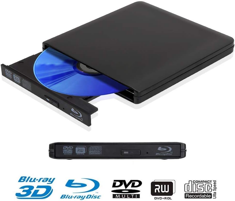 External Blu Ray DVD Drive 4K 3D, USB 3.0 Portable Blu-Ray BD CD DVD Player Reader Burner for Mac, Windows,Linxus, Laptop, PC