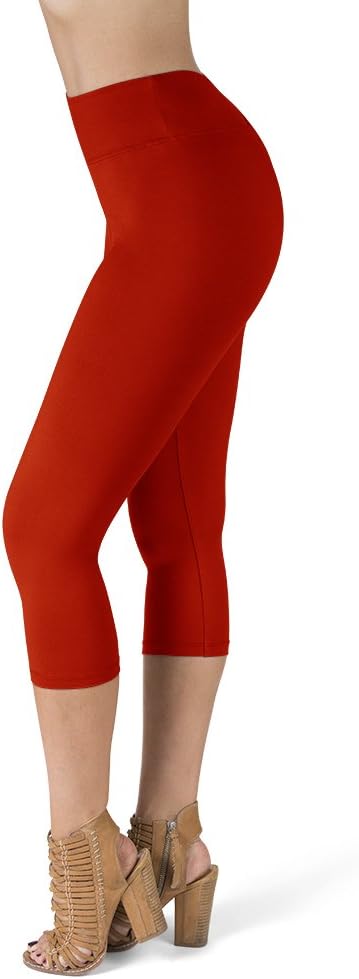 SATINA High Waisted Leggings for Women - Capri, Full Length, Fleece & with Pockets Women's Leggings …- New Capri One Size Red