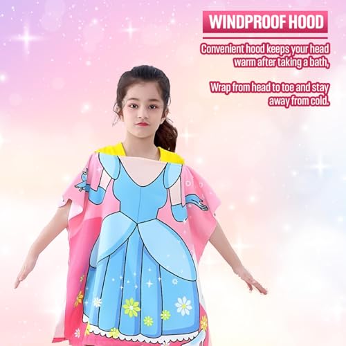 Image of TONY STARK Poncho Towel for Kids, Beach Towel with Hoodie, 60x60cm Travel Towel for 1-7 Years Girls and Boys, Soft Microfiber Sleeved Poncho (Dream Princes)