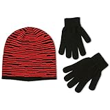 ABG Accessories Big Boys' Striped Knit Beanie with Magic Glove Set