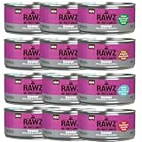 Rawz Natural Premium Pate Canned Wet Food for Senior Cats -12 Pack Cans Variety Flavor Bundle Pack -4 Flavors - (Salmon, Chicken, Tuna, Beef) with Hotspot Pets Can Lid - (5.5 oz Cans)