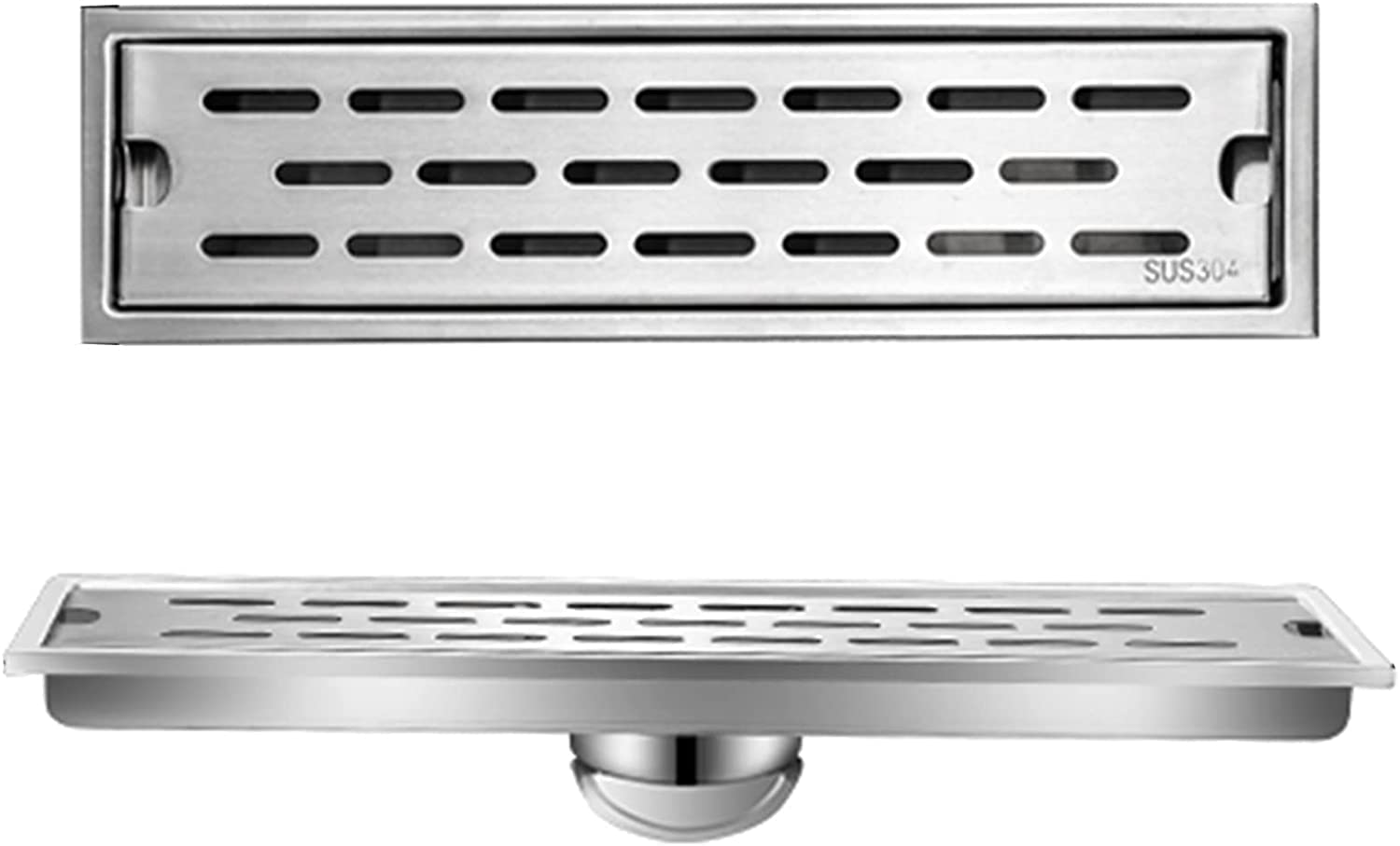 GLJTUO Linear Floor Shower Drain Linear Shower Drain, Stainless Steel Shower Drain with Hair Strainer, Removable Rectangular Pattern Grate, Floor Drain for Bathroom Kitchen,Onecolor-40cm