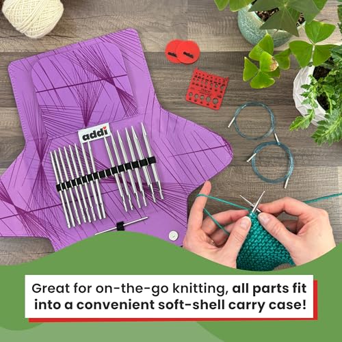 Image of skacel by addi addiClick Interchangeable Knitting Needles Set, Circular Needle Kit with Standard Rocket Plated Brass Tips and Nylon Cords