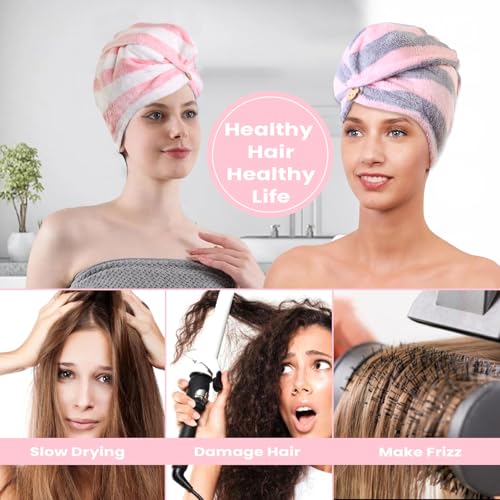 3 Pack Microfiber Hair Towel Wrap for Women, Fast Drying Hair Turban with Button, Anti-Frizz Large Hair Towel for All Hair Styles, Soft & Absorbent Hair Drying Towel - Image 5