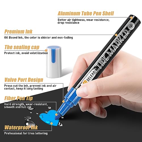 image for SELEAD Tire Marker White Red Yellow Blue - 8 Pack Paint Pens for Car T
