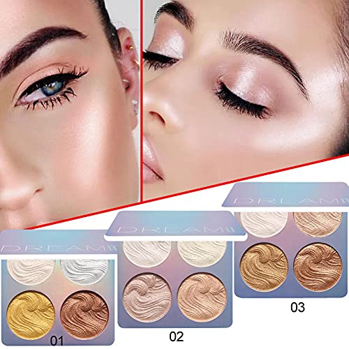 Reddhoon Highlighter Powder Palette, Shimmer Highlighters Makeup, 4 Colors Bronzer Highlighter Powder Palette, Waterproof Long Lasting Highlighter Baked Makeup Face Powder #TOP1