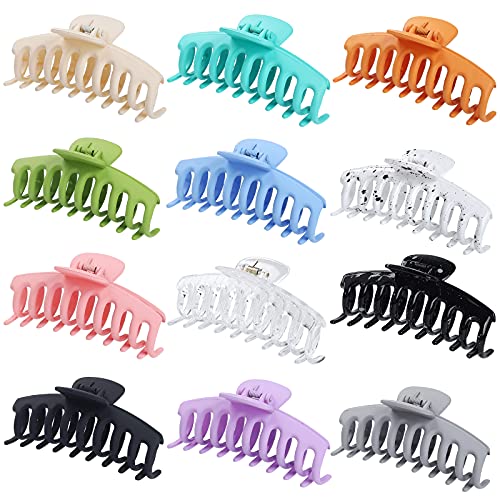 DORLIPS 12 Colors Large Claw Clips for Thick and Thin Hair. Matte Nonslip Strong Clips for Women 4.3 Inch (12 Pcs)