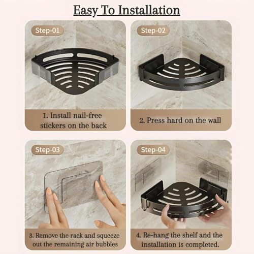 Image of iSTAR Self-Adhesive Wall Mount Bathroom Corner Shelf Rack Organizer | Plastic Storage Shelves for Toiletries, Accessories & Kitchen (2, Black, Pack of 2)