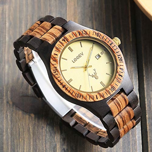 Wooden Watches, Uwood Series Zebra Sandalwood Japanese Quartz Analog Watch for Men with Calendar Unisex Wristwatch2
