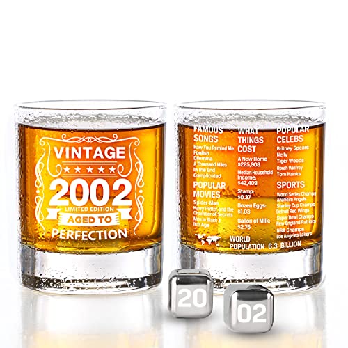 Old Fashioned Glasses-2002-Vintage 2002 Old Time Information 10.25Oz Whiskey Rocks Glass -21St Birthday Aged To Perfection - 21 Years Old Gifts Bourbon Scotch Lowball Old Fashioned-1Pcs #TOP19
