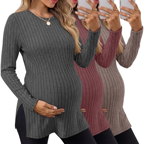 Maternity ribbed long sleeve split-side tunic tee
