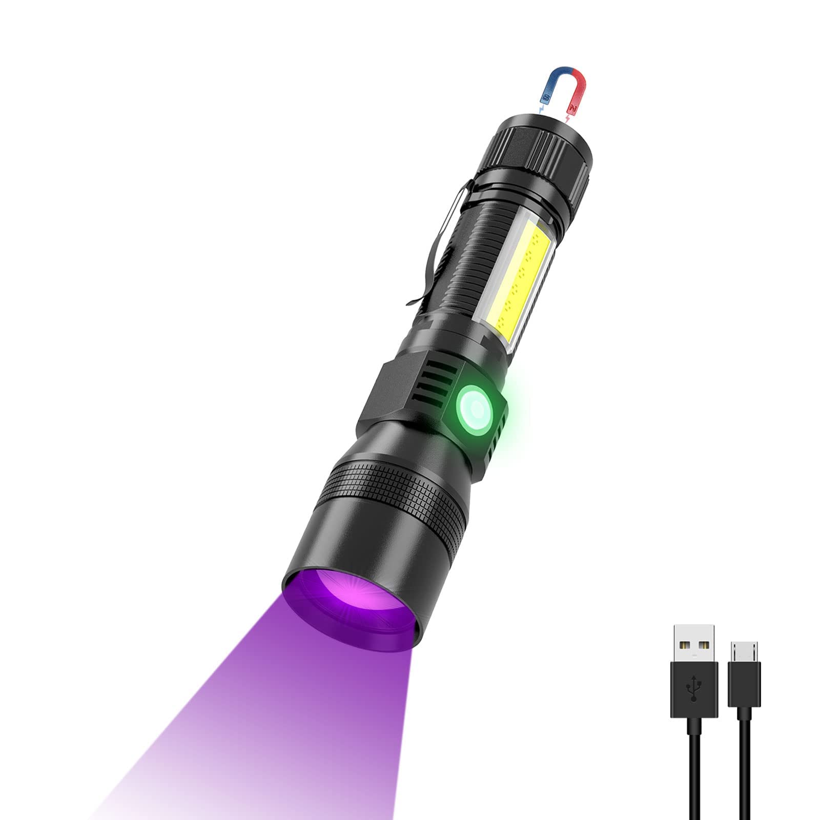 PROTONUV Flashlight Black Light, 3 in 1 Super Bright Small Rechargeable Flashlights 3000 High Lumens, Waterproof Magnetic LED Flashlight, 7 Modes Pocket Flash Light (1 Pack Uv Flashlight)