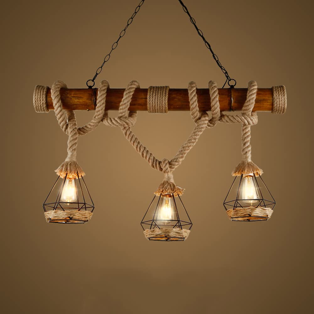 Lustre en corde de chanvre rustique avec suspension métallique pour table à manger - 7