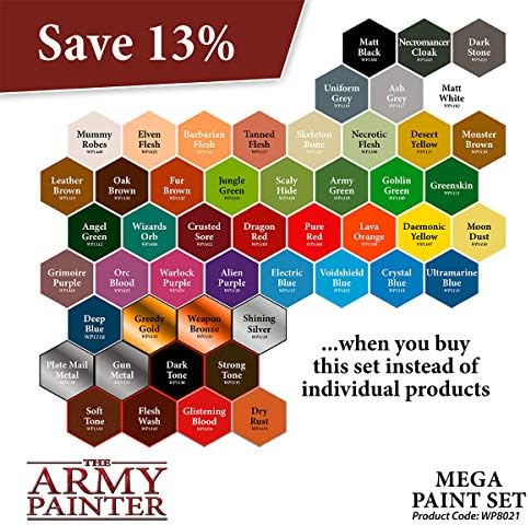 The Army Painter | Mega Paint Set 50 | Miniature Painting Kit with Wargamer Regiment Miniatures Paint Brush | Miniature Paint Set for Miniature Figures | 50 Nontoxic Model Paints