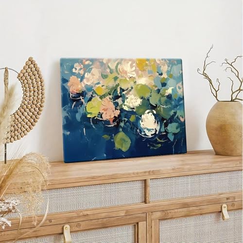 Impression sur toile florale abstraite bleue grand format 90x145 - 3