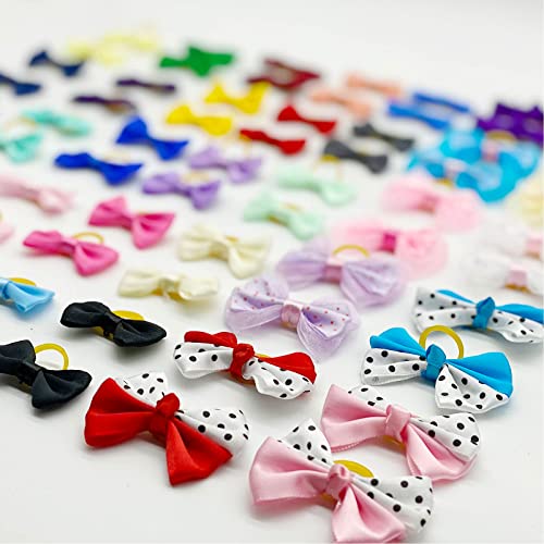 Dorui Dog Bows, Cute Hair Bowknot With Rubber Bands Handmade For Puppy Yorkie Grooming Hair Accessories & Varies Patterns Topknot Bows(70 Pcs Upgrade Rubber Bands) #TOP4