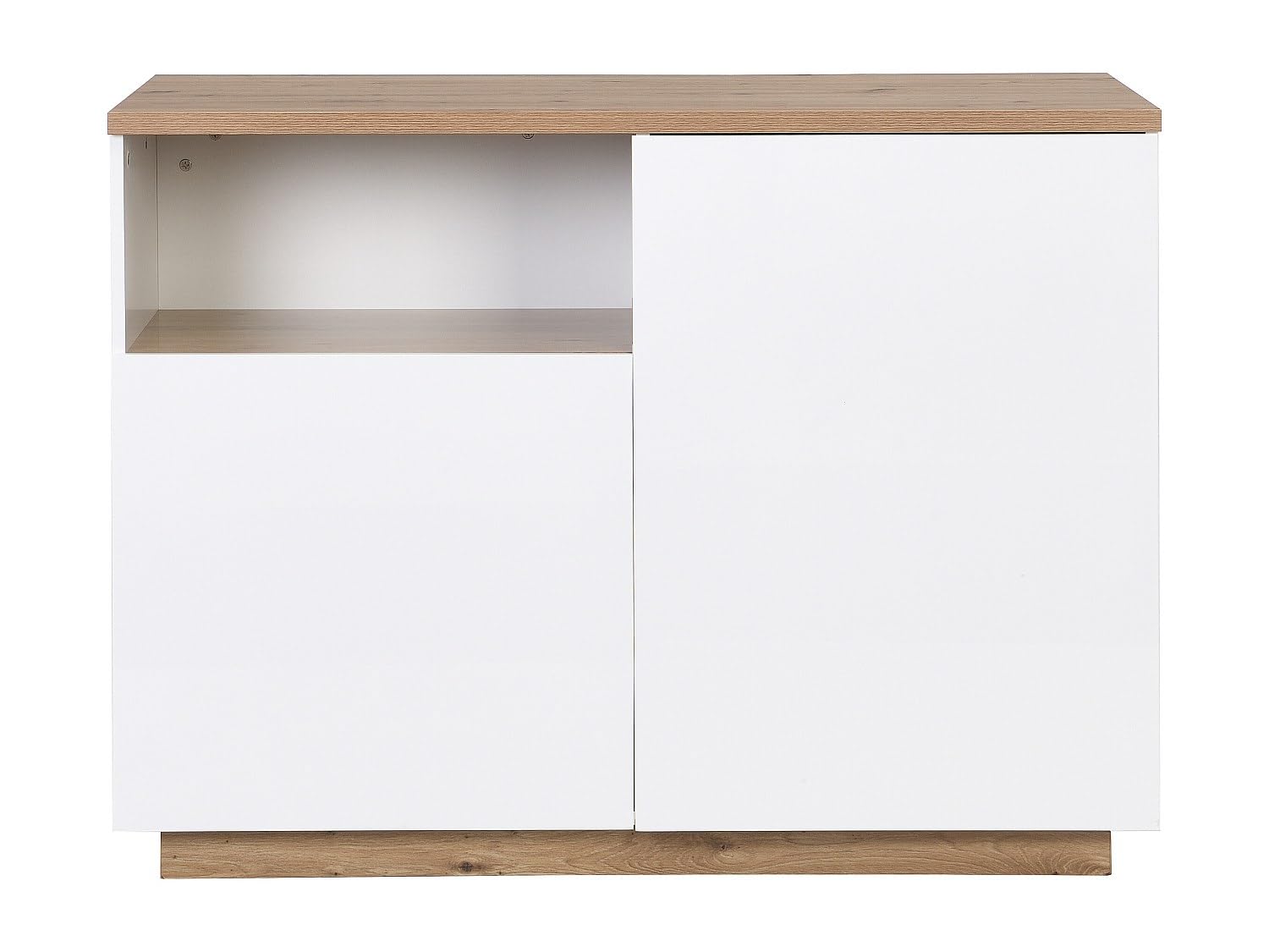 Vente-unique - Zentrale Kücheninsel mit 2 Türen und 1 Nische aus MDF - Natur und Weiß - CORELINA