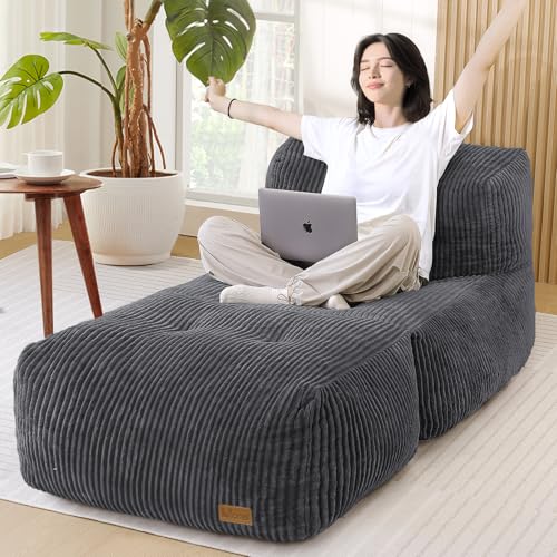 UODERS Big Bean Bag Chair for Adults, 66.9"x31.5" Lounger Large Bean Bag Sofa, Memory Foam Filled Beanbag Chair for Living Room, Bedroom, Balcony - Ergonomic Support & Premium Comfort (Darkgrey) by UODERS - Used condition - US$94.59
