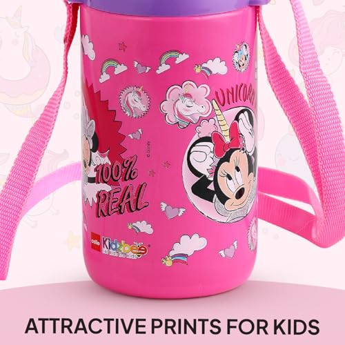 Image of CELLO Kidzbee Puro Steel-X Hydro Kid 600 Insulated Kids Sipper Water Bottle 520ml Pink | Touch & Feel Minnie Design Easy to Carry with Loop Leakproof Flip Top Water Bottle For School Kids Boys & Girls