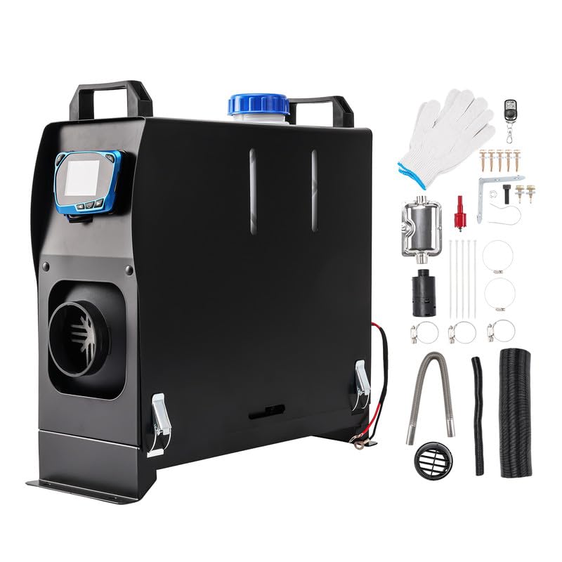 Chauffage de stationnement diesel tout-en-un 8 kW 12 V avec silencieux, interrupteur LCD et télécommande pour camions, bateaux, remorques, voitures de tourisme, camping-cars et fourgons aménagés (no