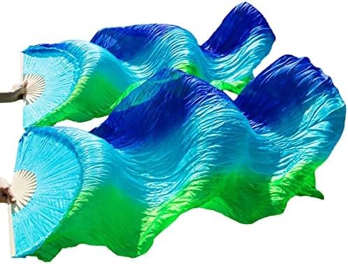 WTQZFRNSB Real Silk Belly Dance Fan, Chinese Dance Fan Veil, Silk Belly Dance Fan,National Dance Dancing,1 Pair Handmade Dyed Silk Dance Veils Silk Fans/13195