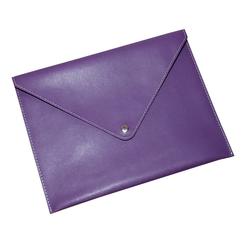 2K PU Deri A5 KÜÇÜK BOY Dosya Klasörü Belge Tutucu Su Geçirmez Portföy Zarf Dosya Klasör Kılıf A5 Çıtçıtlı Dosya 19,5X24,7 CM - LİLA