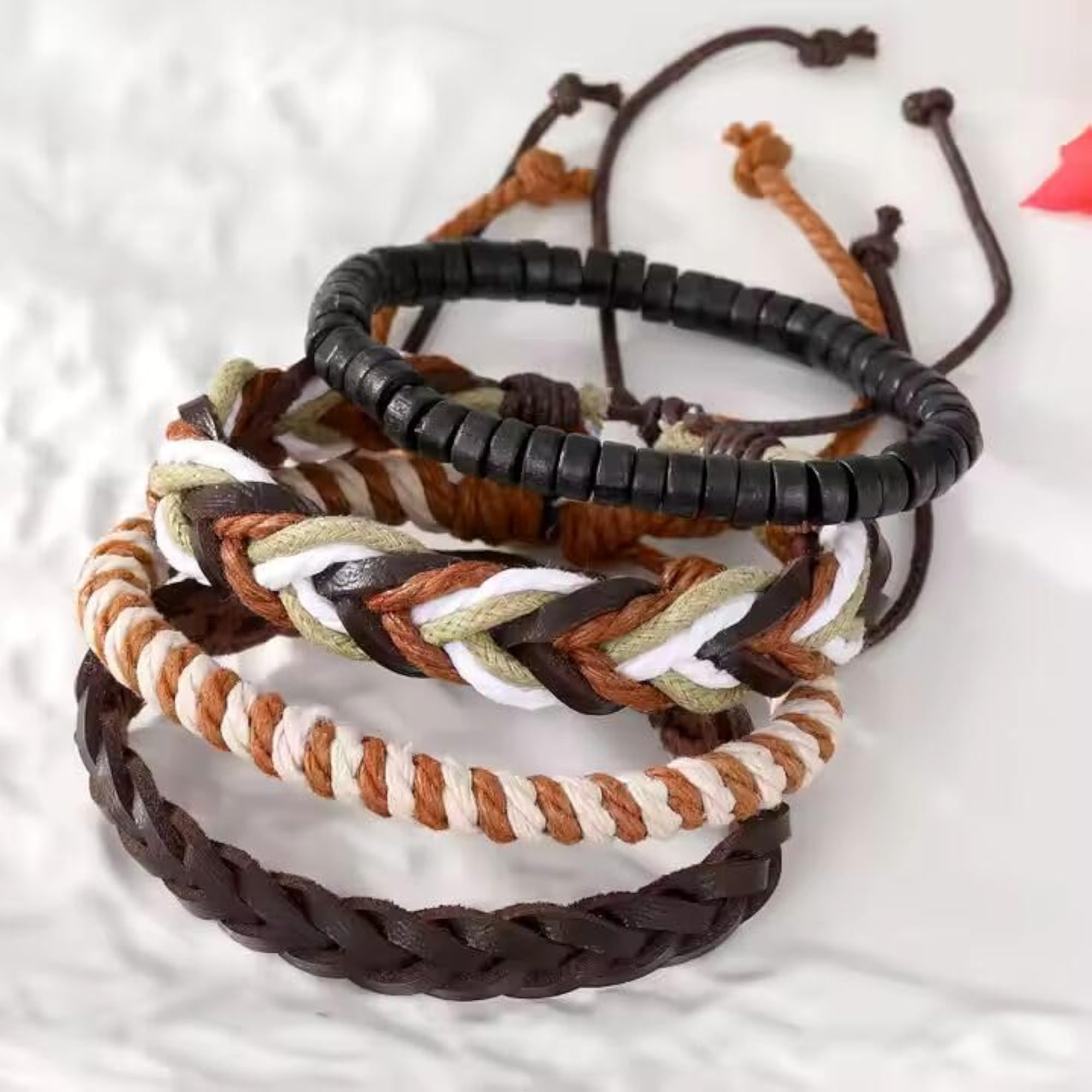 Genuine Braided Leather Bracelet Set of 4 for Boys
