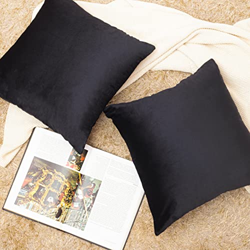 Image of Cazimo Velvet Cushion Covers for Bed, Sofa and Couch - 16 * 16 inches | Ideal for Living Room | Set of 2, Black