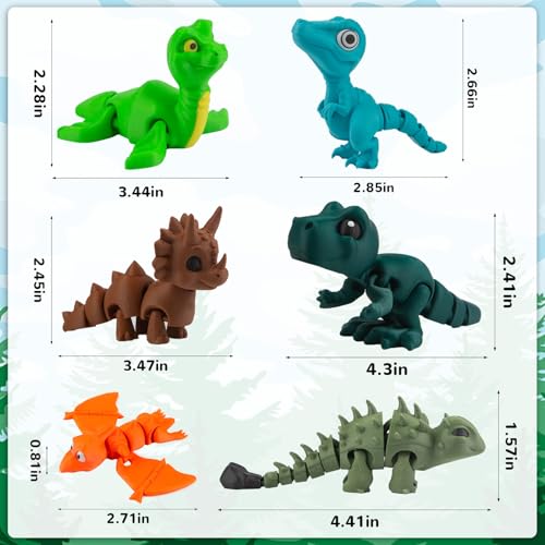 Image of cobinaan 6PCS 3D Printed Dinosaur Toys, 3D Printed Animals Flexible Articulated Dinosaur Fidget Toys for Party Favors Home Office Desk Decor Birthday Gift Classroom Prize for Kids Boys Girls