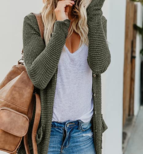 Image of HZSONNE Women's Boho Long Casual Cardigan Long Sleeve Button Down Front Pocket Knitted Sweater Blouses