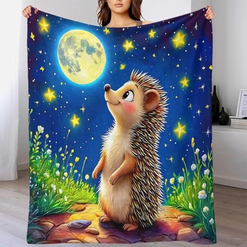Couverture lit microfibre douce et chaude motif hérisson
