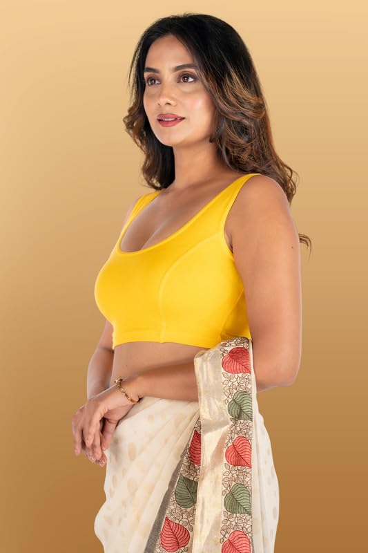 Image of Abhi Cotton Readymade Saree Blouse for Women- Sleeveless, U-Neck, Regular-fit, Stretchable, Pull-on Style