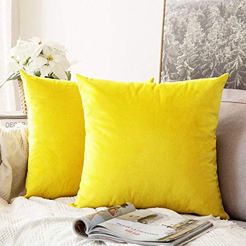Image of Khooti Velvet 200 TC Cushion Cover Pack Of 1-8 inchX8 inch /20X20 Cm-Lemon Yellow-Soft Pillow Covers Cushion Case For Sofa Bedroom Living room Chair Car