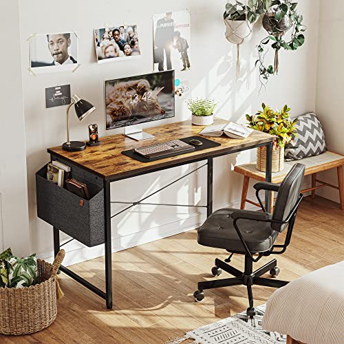 Image of Cubiker Computer Desk, Home Office Writing Study Desk, Modern Simple Style Laptop Table with Storage Bag (63.6, Rustic)