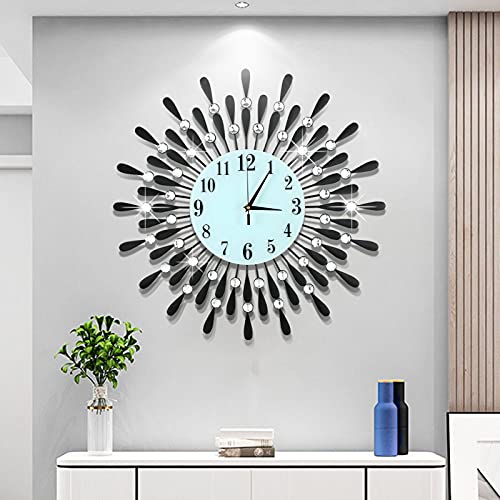 JUGV Large Wall Clock Decorative Wall Clocks Metal 3D Non-Ticking Silent Quartz Clocks with Arabic Numerals for Living Room Home Kitchen Decor (Black1, 23.6in)
