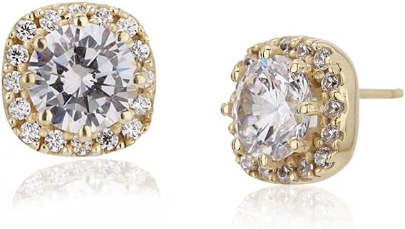 Vanbelle 18K Gold Plated Jewelry Square Stud Earring with Cubic Zirconia Stones for Women and Girls