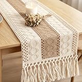 Runner Tavola Moderno, Runner Tavola Runner Tavolo in Cotone e Lino con Frange Intrecciate...
