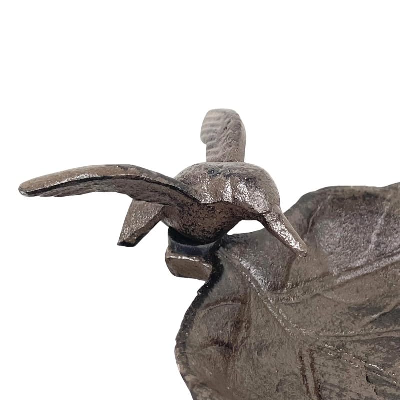 Grand Tuteur Bain d'oiseaux ou Pic de Jardin Coupelle Façon Bénitier Bain à Oiseau en Fonte Patinée Marron 13x18x100cm