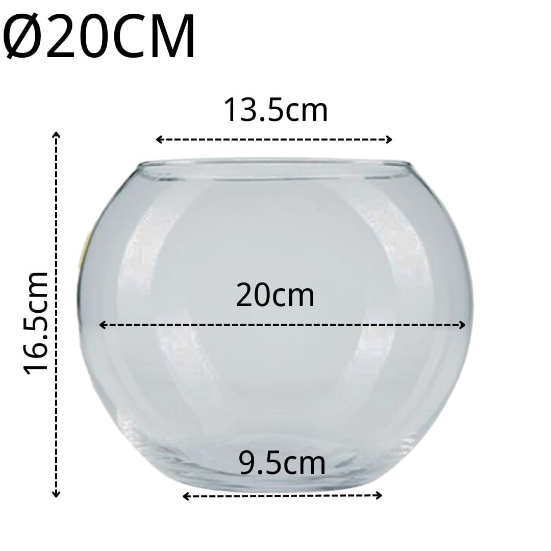 Pecera Redonda de Cristal 10/12/16/20/23/25/30/35CM - Acuario Esférico para Peces, Flores, Piedras - Globo Acuático Pequeño (20cm)