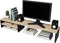 Suporte Para Monitor Elevado Mesa Home Office Setup Gamer Organizador MDP 100cm (Mel Pé Preto)