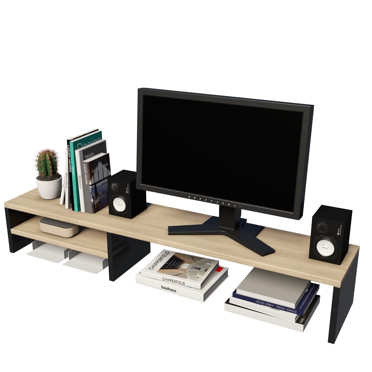 Suporte Para Monitor Elevado Mesa Home Office Setup Gamer Organizador MDP 100cm (Pé Preto)