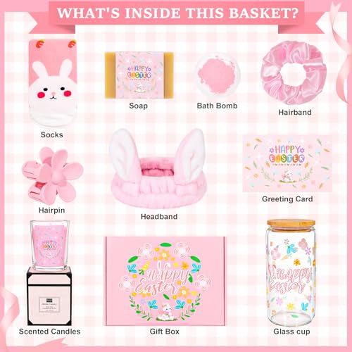 Honxicur Easter Gifts Set for Women Sister Teens Adults Stuff, Easter Basket Stuffers with 16oz Glass Cup, Scented Candles, Headband & Socks, Self Care Gifts for Women - Image 2