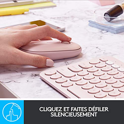 Logitech Pebble, Souris sans Fil avec Bluetooth ou récepteur 2,4 GHz, Souris silencieuse et Ultra-Fine pour Ordinateur Portable, Notebook, iPad, PC, Mac et Chromebook - Rose