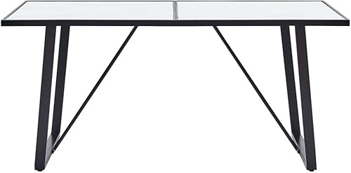 Miniatura 2 de Mesa de comedor moderna de vidrio templado de 63 x 31.5 pulgadas, diseño de mármol blanco, isla de cocina, mesa auxiliar estrecha con marco de metal