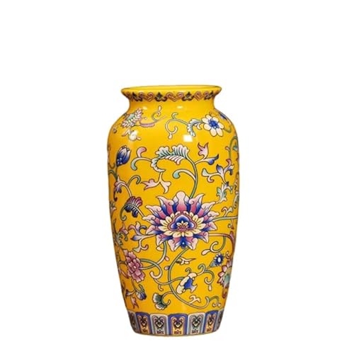 XYUERU Vaso Tradizionale Cinese, Elegante Vaso Cinese in Porcellana Smaltata Vintage Fatto a Mano, Stile Ming, for Decorazioni domestiche, composizioni Floreali e Ufficio.(Yellow)