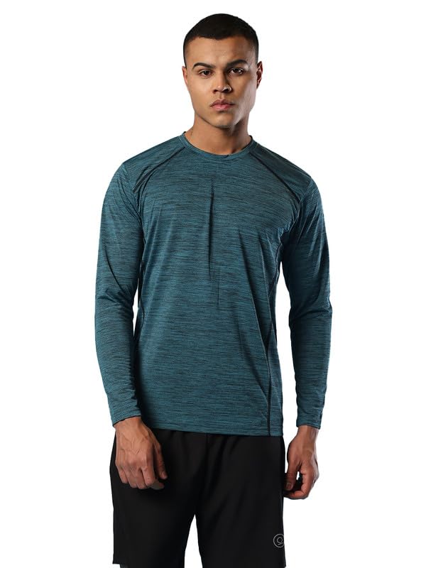 Image of CHKOKKO Men's Polyester Round Neck Full Sleeve Regular Fit Lightweight Quick Dry Self Design Activewear Gym Sports T-Shirt for Workout Training Fitness and Running Seagreen XL