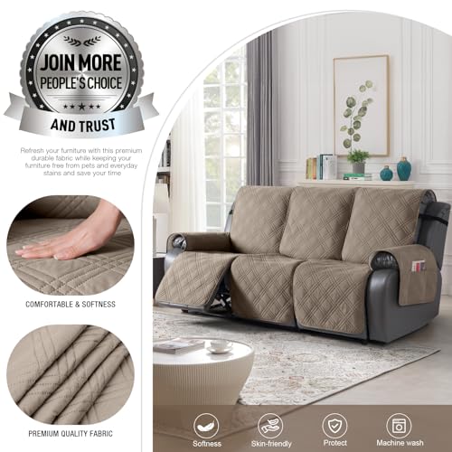 Image of TAOCOCO 100% Waterproof Recliner Sofa Covers, Non Slip Split Couch Covers for Reclining Couches with Elastic Strap, Washable Reclining Sofa Cover Furniture Protector (3 Seater, Gray Taupe)