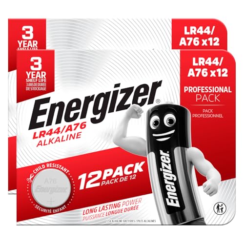 24 Batterie Energizer a Bottone LR44 Pile Alcaline A76 1,5V Lunga Durata per Termometri Digitali Calcolatrici e Orologi da Polso Mantengono la Carica 3 Anni