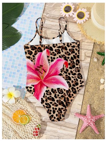 Girl's Swimsuits Floral Leopard Print One Piece Swimsuits Beach Vacation Swimwear3