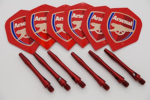 Arsenal F.C. Dart-Flights und Aluminium-Dart-Shafts, 2 Flights 2 Stems, Short - 36mm
